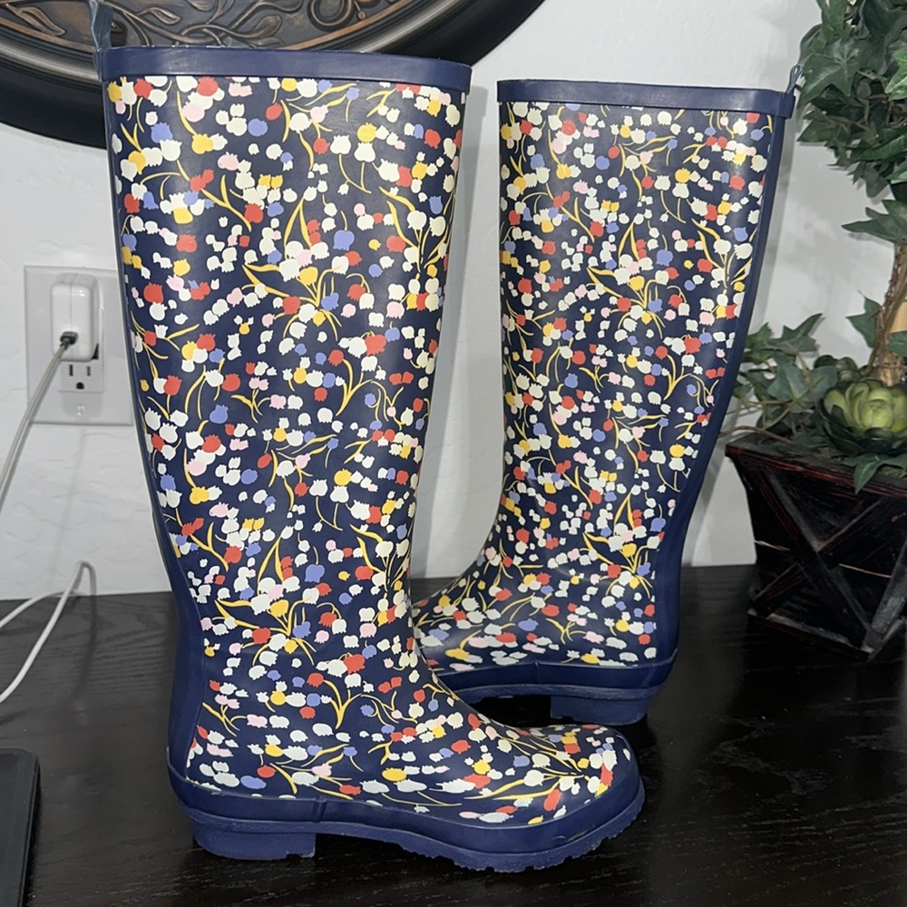 Anthropologie Colloquial Rain Boots Pop Potpourri  Blue Motif Floral print Sz 6 - Picture 6 of 14